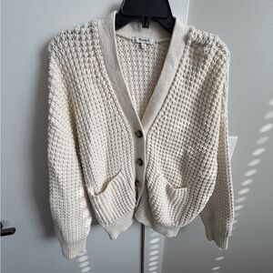 Madewell Ivory Waffle-Knit Button Cardigan